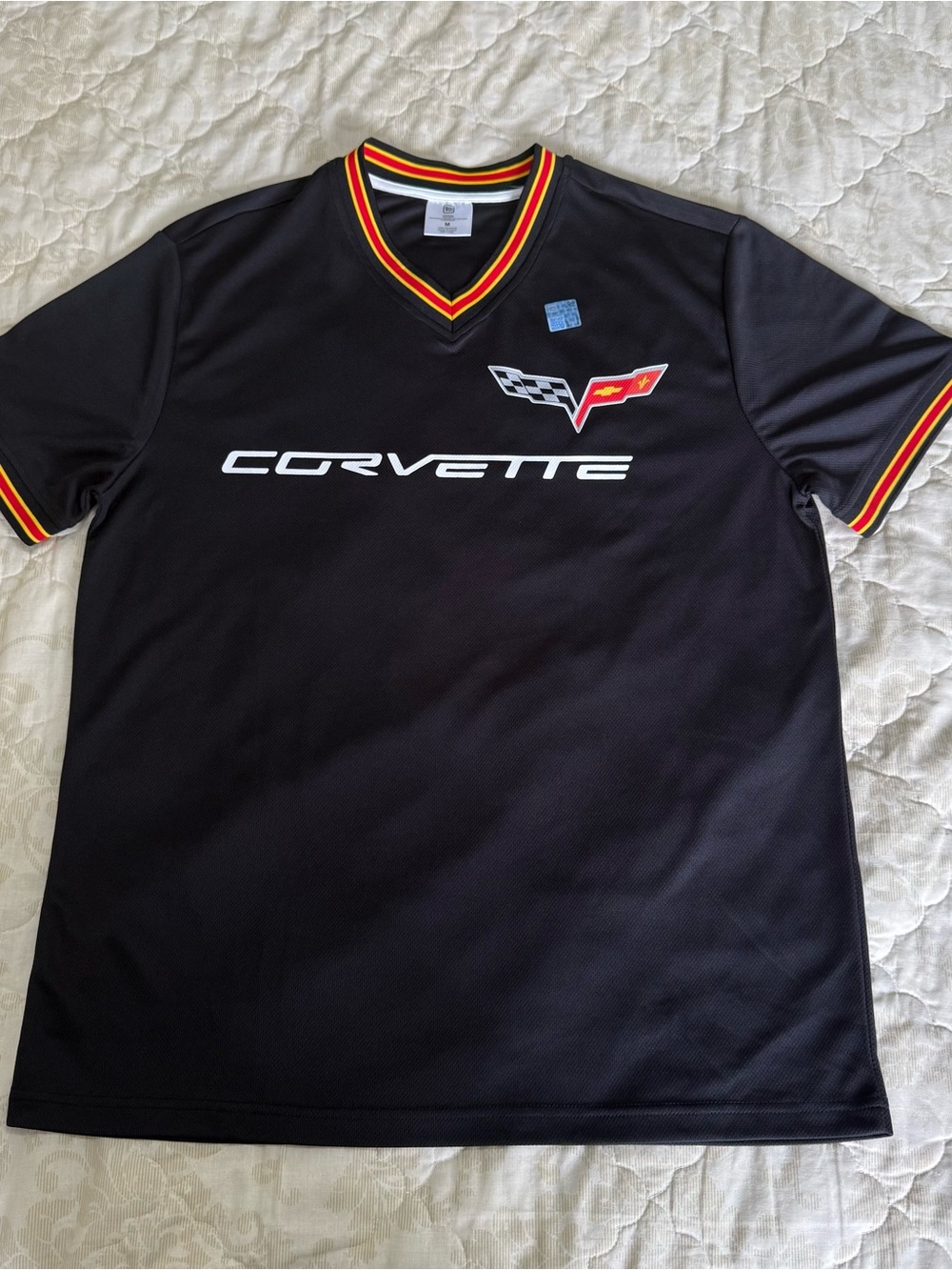 Chevrolet Corvette Racing Jersey Men’s Size M Black V-Neck Cross Flags Shirt New